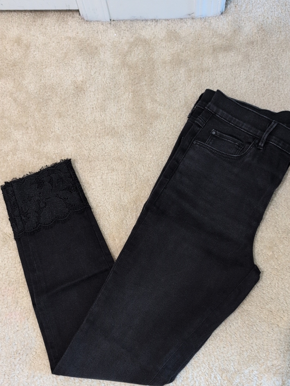 Ann Taylor Black Tall Skinny Jeans with Lace Hem